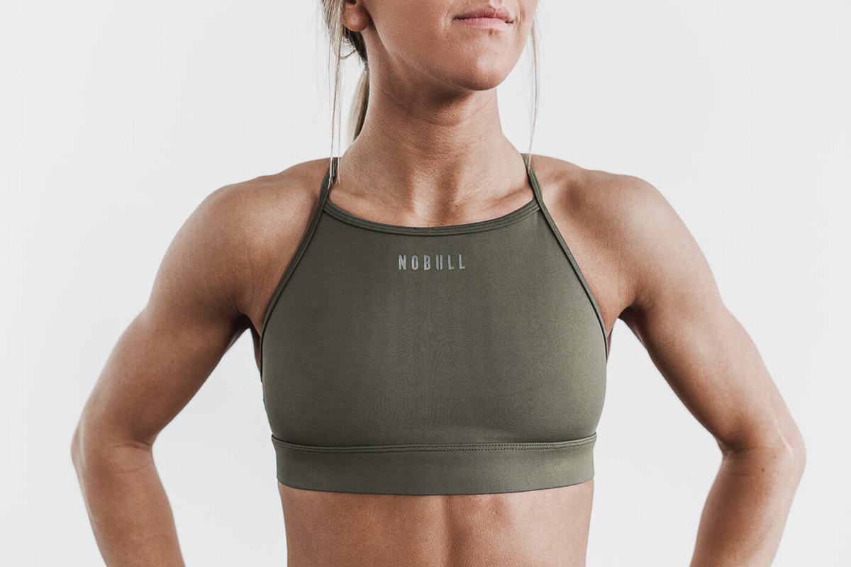 Nobull High-Neck Women\'s Sports Bras Green | Australia (WX8547)